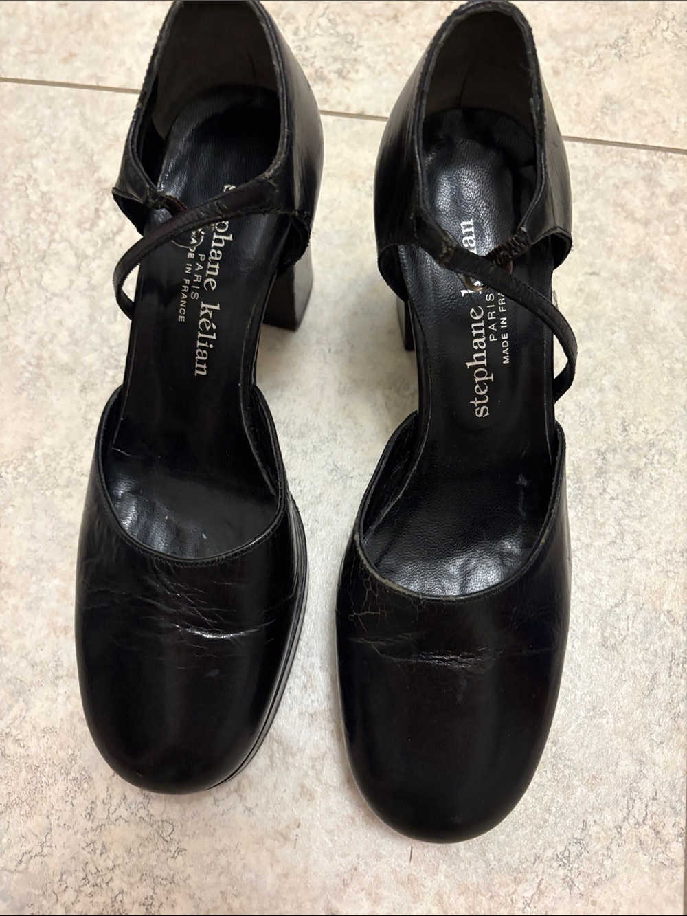 Stephane Kelian Black Leather Mary Jane Heels